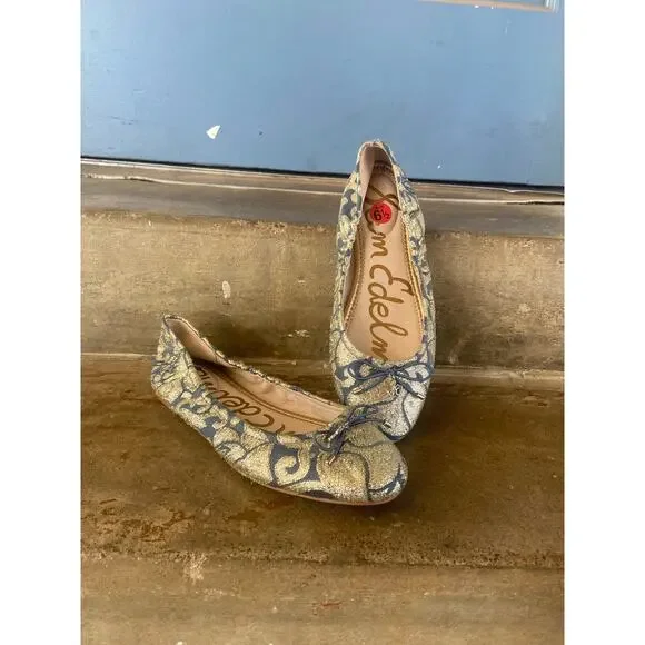 Sam Edelman Felicia blue and gold ballet flats - Picture 2 of 7
